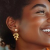 image:imageRossSimons 775mm Cultured Pearl Leaf Drop Earrings in 18kt Gold Over Sterling
