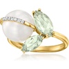 image:imageRossSimons 9510mm Cultured Pearl and 180 ct tw Prasiolite Ring With Diamonds in 14kt Yellow Gold