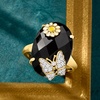 image:imageRossSimons Onyx and 20 ct tw White Zircon Butterfly and Flower Ring With Single Black Spinel in 18kt Gold Over SterlingOnyx