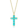 image:imagePure Collection by RossSimons 2mm Turquoise Cross Pendant Necklace in 14kt Yellow Gold 16 inches