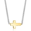 image:imagePure Collection by RossSimons Italian 14kt Yellow Gold Sideways Cross and Sterling Silver CurbLink Necklace 16 inches
