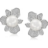 image:imageRossSimons 11mm Shell Pearl and 220 ct tw CZ Floral Earrings in Sterling Silver