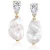 image:imageRossSimons 18kt Yellow GoldPlated Drop Earrings With 400 ct tw Czs and 1314mm Cultured Baroque Pearls