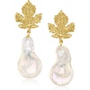 image:imageRossSimons 612mm Cultured Baroque Pearl Leaf Drop Earrings in 18kt Gold Over Sterling