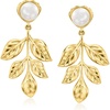 image:imageRossSimons 775mm Cultured Pearl Leaf Drop Earrings in 18kt Gold Over Sterling