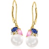 image:imageRossSimons 775mm Cultured Pearl and 60 ct tw Multicolored Sapphire Drop Earrings With Diamonds in 18kt Gold Over Sterling