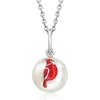 image:imageRossSimons 859mm Cultured Pearl and Red Enamel Cardinal Pendant Necklace in Sterling Silver 18 inches