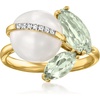 image:imageRossSimons 9510mm Cultured Pearl and 180 ct tw Prasiolite Ring With Diamonds in 14kt Yellow Gold