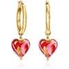 image:imageRossSimons Italian Pink and Red Murano Glass Heart Hoop Drop Earrings in 18kt Gold Over Sterling