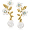 image:imageRossSimons MotherOfPearl and 665mm Cultured Pearl Floral Drop Earrings With 10 ct tw Swiss Blue Topaz in 18kt Gold Over Sterling