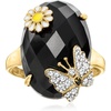 image:imageRossSimons Onyx and 20 ct tw White Zircon Butterfly and Flower Ring With Single Black Spinel in 18kt Gold Over SterlingOnyx