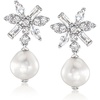 image:imageRossSimons RhodiumPlated Drop Earrings With 160 ct tw Czs and 995mm Cultured Baroque Pearls