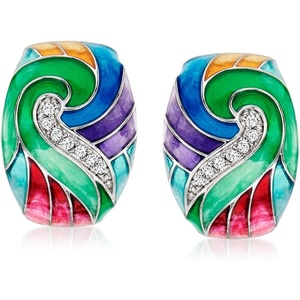 image:imageBelle Etoile Aerie Multicolored Enamel and 10 ct tw CZ Hoop Earrings in Sterling Silver