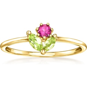 image:imagePure Collection by RossSimons 010 Carat Rhodolite Garnet and 17 ct tw Peridot Flower Ring in 14kt Yellow GoldPeridot