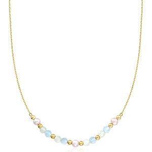 image:imagePure Collection by RossSimons 180 ct tw Aquamarine and 445mm Prehnite Bead Station Necklace With 455mm Cultured Pearls in 18kt Gold Over Sterling18 Inches