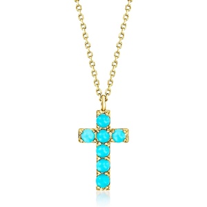 image:imagePure Collection by RossSimons 2mm Turquoise Cross Pendant Necklace in 14kt Yellow Gold 16 inches