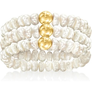 image:imagePure Collection by RossSimons 34mm Cultured Pearl Jewelry Set 3 Stretch Rings With 14kt Yellow Gold
