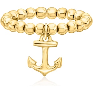 image:imagePure Collection by RossSimons 3mm 14kt Yellow Gold Bead Stretch Ring With Anchor CharmNo Gemstone