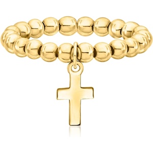image:imagePure Collection by RossSimons 3mm 14kt Yellow Gold Bead Stretch Ring With Cross CharmNo Gemstone