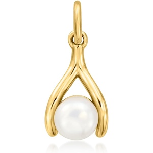 image:imagePure Collection by RossSimons 455mm Cultured Pearl Wishbone Charm in 14kt Yellow Gold