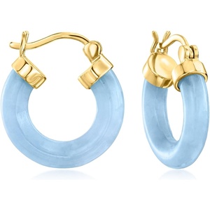 image:imagePure Collection by RossSimons Blue Jade Hoop Earrings in 18kt Gold Over Sterling