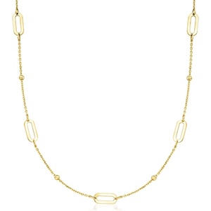 image:imagePure Collection by RossSimons Italian 14kt Yellow Gold Bead and Paper Clip Link Station NecklaceNo Gemstone
