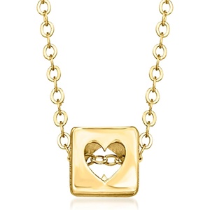 image:imagePure Collection by RossSimons Italian 14kt Yellow Gold Heart Cutout Cube Necklace 16 inches