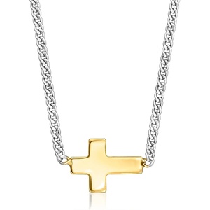 image:imagePure Collection by RossSimons Italian 14kt Yellow Gold Sideways Cross and Sterling Silver CurbLink Necklace 16 inches
