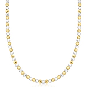 image:imagePure Collection by RossSimons Italian 5mm Sterling Silver and 18kt Gold Over Sterling Bead NecklaceNo Gemstone