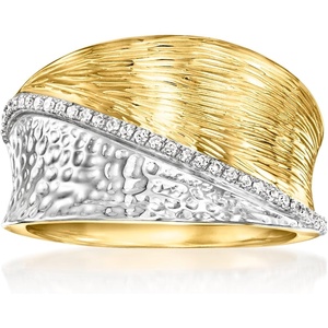 image:imageRossSimons 010 ct tw Diamond Striped Ring in Sterling Silver and 18kt Gold Over SterlingDiamond