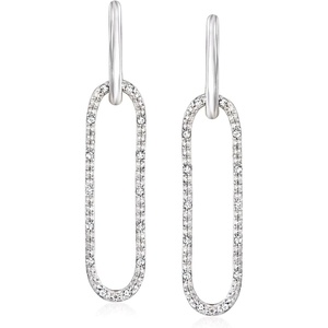 image:imageRossSimons 015 ct tw Diamond Paper Clip Link Removable Hoop Drop Earrings in Sterling Silver