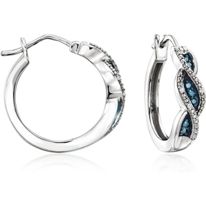 image:imageRossSimons 015 ct tw White and Blue Diamond Twisted Hoop Earrings in Sterling Silver