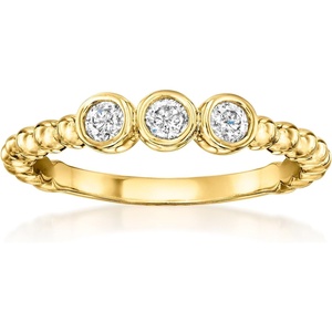 image:imageRossSimons 020 ct tw BezelSet Diamond 3Stone Beaded Ring in 18kt Gold Over SterlingDiamond