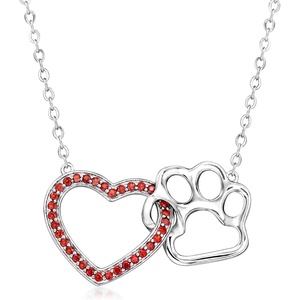 image:imageRossSimons 020 ct tw Garnet Heart and Sterling Silver Paw Print Necklace 18 inches