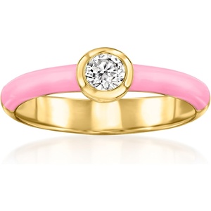 image:imageRossSimons 025 Carat BezelSet LabGrown Diamond Ring With Pink Enamel in 18kt Gold Over SterlingDiamond