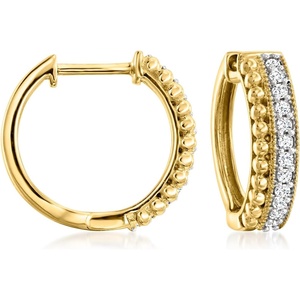 image:imageRossSimons 025 ct tw Diamond Beaded DoubleRow Hoop Earrings in 18kt Gold Over Sterling