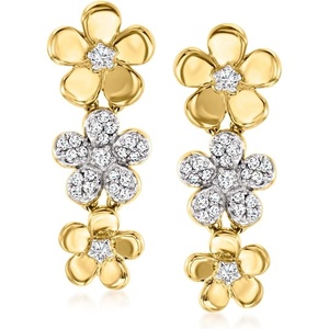image:imageRossSimons 025 ct tw Diamond Flower Drop Earrings in 18kt Gold Over Sterling