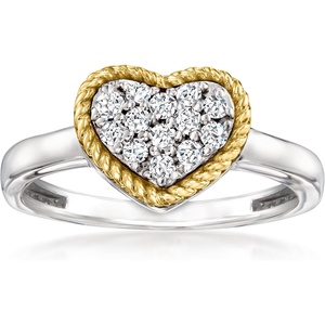 image:imageRossSimons 025 ct tw Pave Diamond Heart Ring in Sterling Silver and 14kt Yellow GoldDiamond
