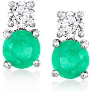 image:imageRossSimons 040 ct tw Emerald and 16 ct tw LabGrown Diamond Earrings in Platinum