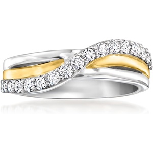 image:imageRossSimons 050 ct tw LabGrown Diamond Wave Ring in Sterling Silver and 18kt Gold Over SterlingDiamond