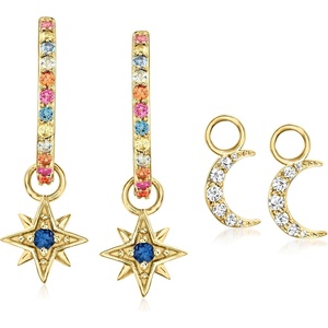 image:imageRossSimons 050 ct tw Multicolored Sapphire and 30 ct tw White Zircon Celestial Hoop Drop Earrings in 18kt Gold Over Sterling