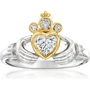 image:imageRossSimons 063 ct tw LabGrown Diamond Claddagh Ring in Sterling Silver With 18kt Gold Over SterlingDiamond