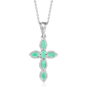image:imageRossSimons 070 ct tw Emerald Cross Pendant Necklace in Sterling SilverEmerald