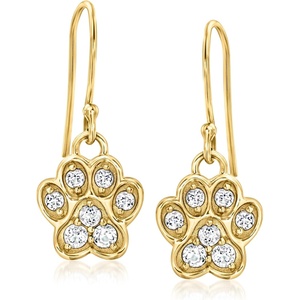 image:imageRossSimons 070 ct tw White Topaz Paw Print Drop Earrings in 18kt Gold Over Sterling