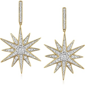 image:imageRossSimons 100 ct tw Diamond Starburst Drop Earrings in 18kt Gold Over Sterling