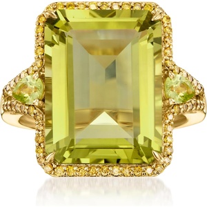 image:imageRossSimons 1000 Carat Lemon Quartz Ring With 30 ct tw Peridots and 36 ct tw Yellow Diamonds in 14kt Yellow Golddiamondcolored
