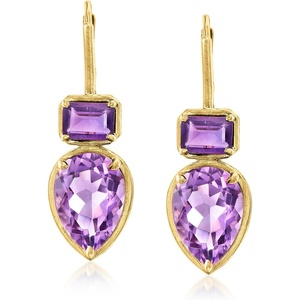 image:imageRossSimons 1100 ct tw Amethyst Drop Earrings in 18kt Gold Over Sterling
