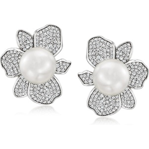 image:imageRossSimons 11mm Shell Pearl and 220 ct tw CZ Floral Earrings in Sterling Silver
