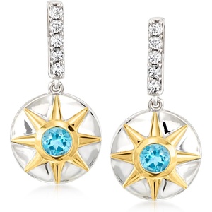 image:imageRossSimons 120 ct tw White and Swiss Blue Topaz Drop Earrings in Sterling Silver and 18kt Gold Over Sterling