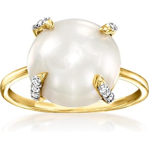 image:imageRossSimons 12125mm Cultured Mabe Pearl and 10 ct tw Diamond Ring in 14kt Yellow Gold